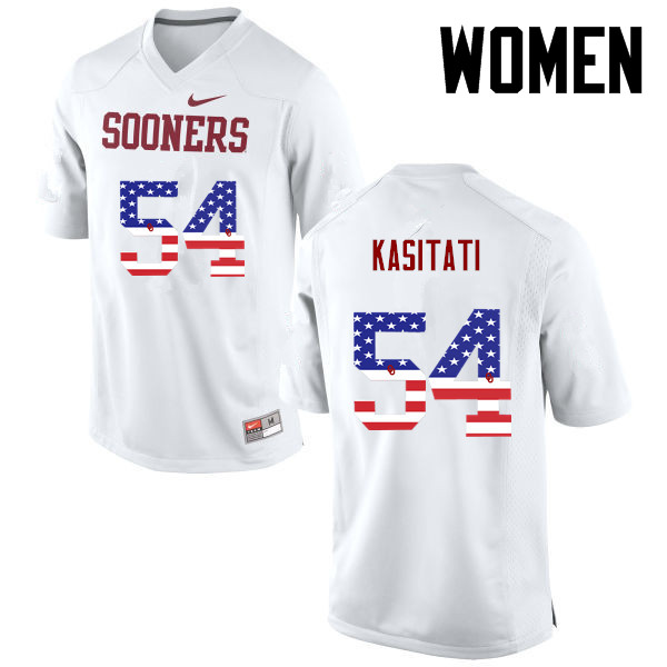 Women Oklahoma Sooners #54 Nila Kasitati College Football USA Flag Fashion Jerseys-White - Click Image to Close